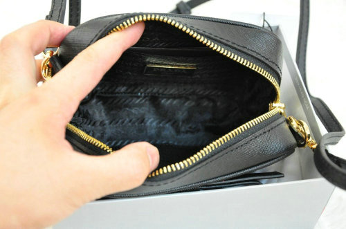 2014 Prada saffiano calfskin leather pouch BN1674 black - Click Image to Close